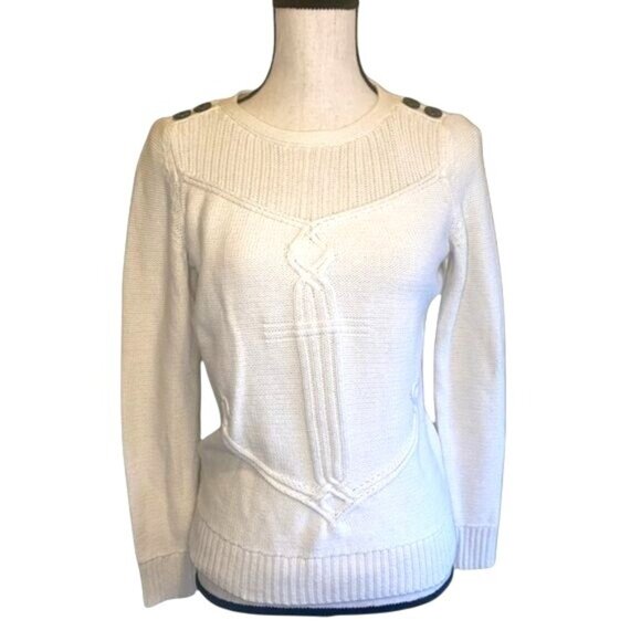 Talbots Petite Women’s Cotton Knit Sweater Cream Button Shoulder Size PS - Picture 1 of 9